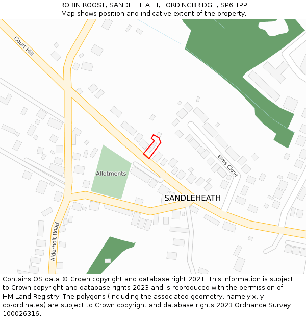 ROBIN ROOST, SANDLEHEATH, FORDINGBRIDGE, SP6 1PP: Location map and indicative extent of plot