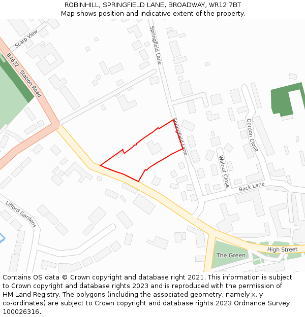 ROBINHILL, SPRINGFIELD LANE, BROADWAY, WR12 7BT: Location map and indicative extent of plot