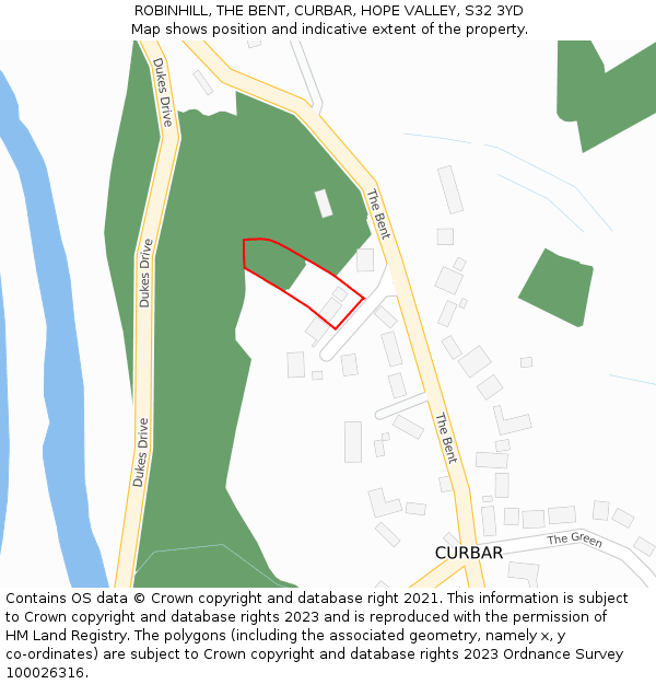 ROBINHILL, THE BENT, CURBAR, HOPE VALLEY, S32 3YD: Location map and indicative extent of plot