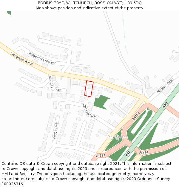 ROBINS BRAE, WHITCHURCH, ROSS-ON-WYE, HR9 6DQ: Location map and indicative extent of plot