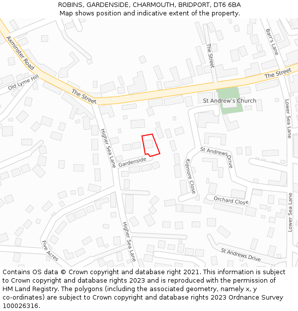 ROBINS, GARDENSIDE, CHARMOUTH, BRIDPORT, DT6 6BA: Location map and indicative extent of plot