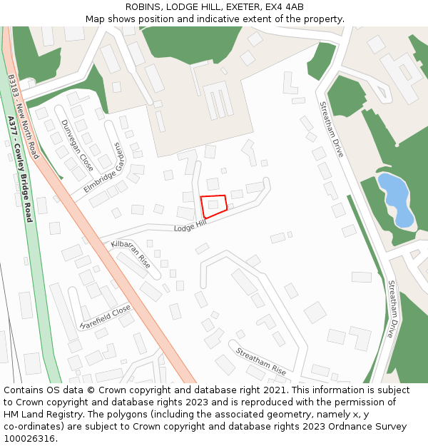 ROBINS, LODGE HILL, EXETER, EX4 4AB: Location map and indicative extent of plot