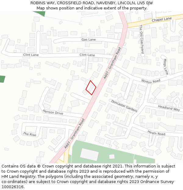 ROBINS WAY, CROSSFIELD ROAD, NAVENBY, LINCOLN, LN5 0JW: Location map and indicative extent of plot