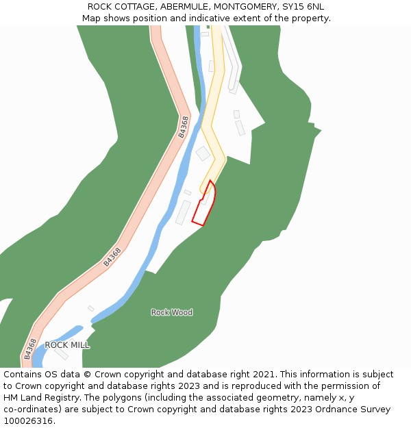 ROCK COTTAGE, ABERMULE, MONTGOMERY, SY15 6NL: Location map and indicative extent of plot