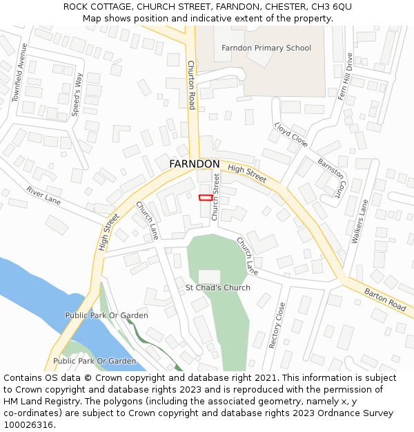 ROCK COTTAGE, CHURCH STREET, FARNDON, CHESTER, CH3 6QU: Location map and indicative extent of plot