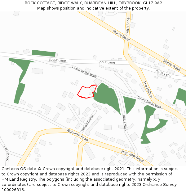 ROCK COTTAGE, RIDGE WALK, RUARDEAN HILL, DRYBROOK, GL17 9AP: Location map and indicative extent of plot