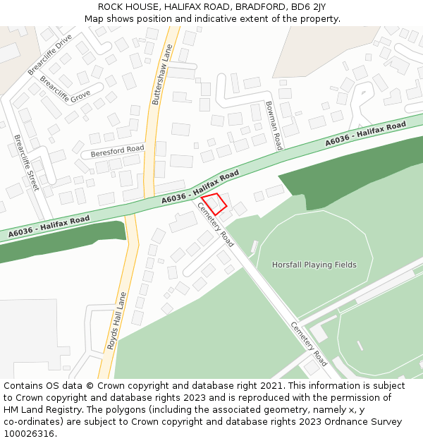 ROCK HOUSE, HALIFAX ROAD, BRADFORD, BD6 2JY: Location map and indicative extent of plot
