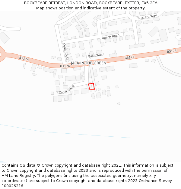 ROCKBEARE RETREAT, LONDON ROAD, ROCKBEARE, EXETER, EX5 2EA: Location map and indicative extent of plot