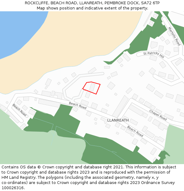 ROCKCLIFFE, BEACH ROAD, LLANREATH, PEMBROKE DOCK, SA72 6TP: Location map and indicative extent of plot