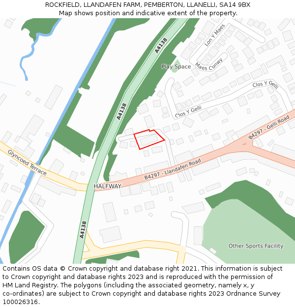 ROCKFIELD, LLANDAFEN FARM, PEMBERTON, LLANELLI, SA14 9BX: Location map and indicative extent of plot