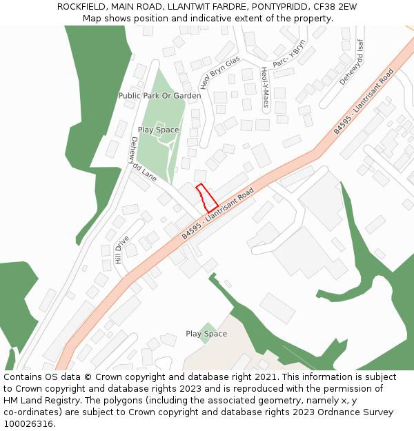 ROCKFIELD, MAIN ROAD, LLANTWIT FARDRE, PONTYPRIDD, CF38 2EW: Location map and indicative extent of plot