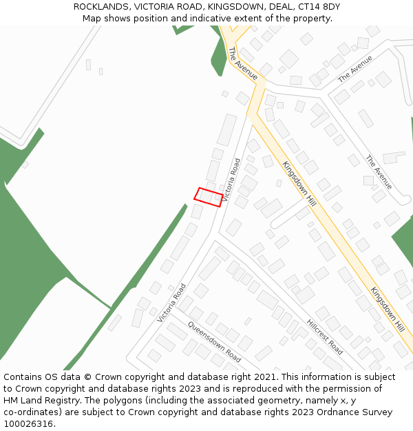 ROCKLANDS, VICTORIA ROAD, KINGSDOWN, DEAL, CT14 8DY: Location map and indicative extent of plot