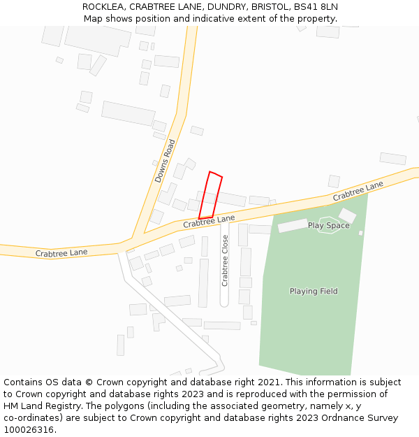 ROCKLEA, CRABTREE LANE, DUNDRY, BRISTOL, BS41 8LN: Location map and indicative extent of plot