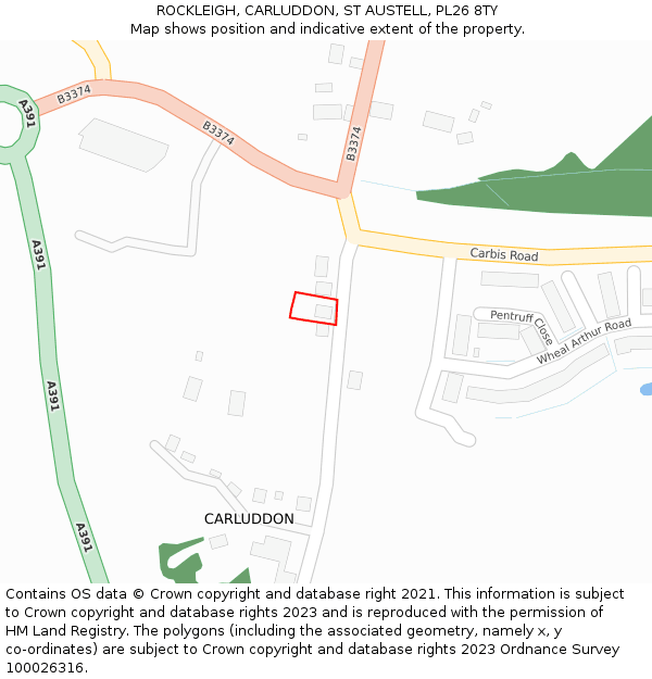 ROCKLEIGH, CARLUDDON, ST AUSTELL, PL26 8TY: Location map and indicative extent of plot
