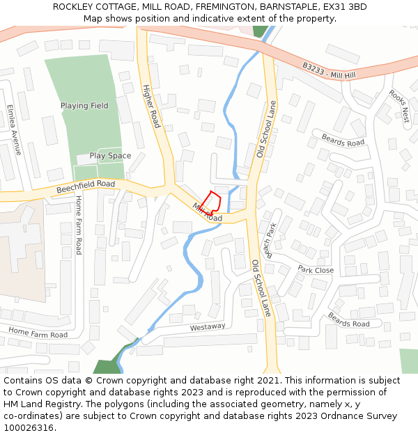 ROCKLEY COTTAGE, MILL ROAD, FREMINGTON, BARNSTAPLE, EX31 3BD: Location map and indicative extent of plot