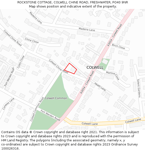 ROCKSTONE COTTAGE, COLWELL CHINE ROAD, FRESHWATER, PO40 9NR: Location map and indicative extent of plot