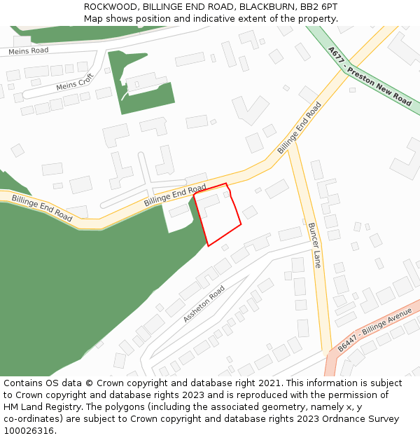 ROCKWOOD, BILLINGE END ROAD, BLACKBURN, BB2 6PT: Location map and indicative extent of plot