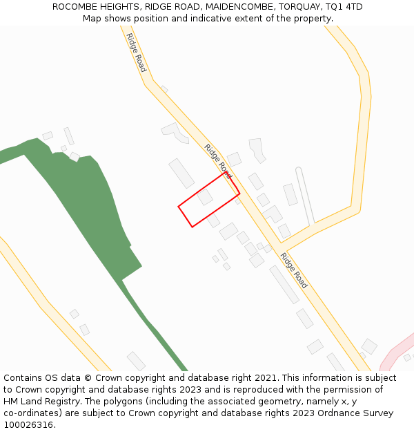 ROCOMBE HEIGHTS, RIDGE ROAD, MAIDENCOMBE, TORQUAY, TQ1 4TD: Location map and indicative extent of plot