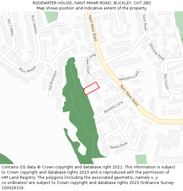 RODEWATER HOUSE, NANT MAWR ROAD, BUCKLEY, CH7 2BS: Location map and indicative extent of plot