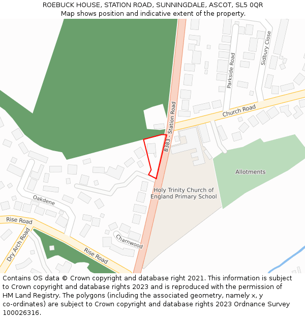 ROEBUCK HOUSE, STATION ROAD, SUNNINGDALE, ASCOT, SL5 0QR: Location map and indicative extent of plot
