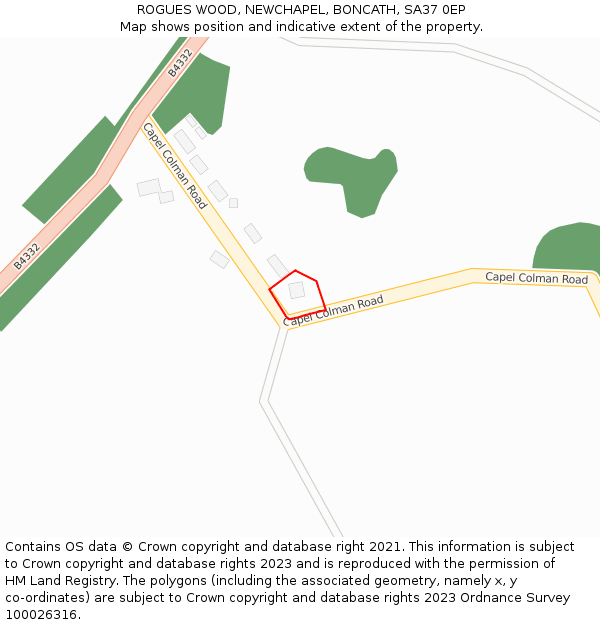 ROGUES WOOD, NEWCHAPEL, BONCATH, SA37 0EP: Location map and indicative extent of plot