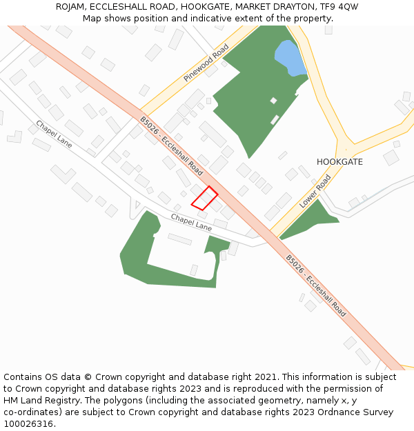 ROJAM, ECCLESHALL ROAD, HOOKGATE, MARKET DRAYTON, TF9 4QW: Location map and indicative extent of plot