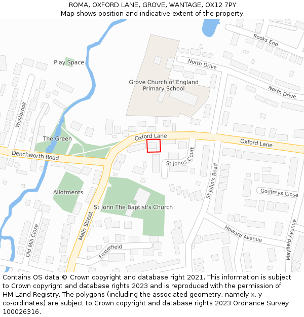 ROMA, OXFORD LANE, GROVE, WANTAGE, OX12 7PY: Location map and indicative extent of plot