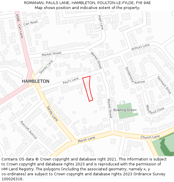 ROMANAN, PAULS LANE, HAMBLETON, POULTON-LE-FYLDE, FY6 9AE: Location map and indicative extent of plot