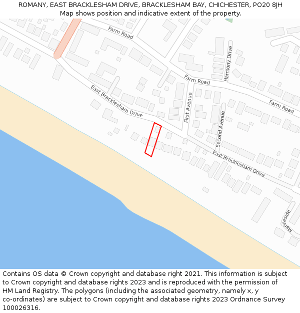 ROMANY, EAST BRACKLESHAM DRIVE, BRACKLESHAM BAY, CHICHESTER, PO20 8JH: Location map and indicative extent of plot