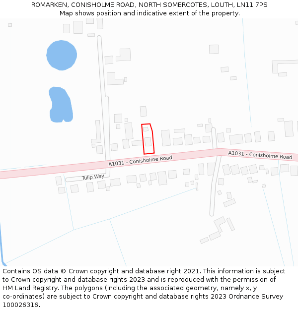 ROMARKEN, CONISHOLME ROAD, NORTH SOMERCOTES, LOUTH, LN11 7PS: Location map and indicative extent of plot