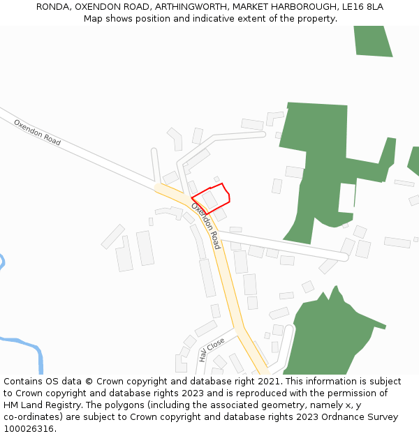 RONDA, OXENDON ROAD, ARTHINGWORTH, MARKET HARBOROUGH, LE16 8LA: Location map and indicative extent of plot