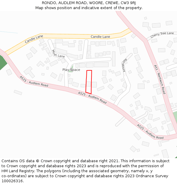 RONDO, AUDLEM ROAD, WOORE, CREWE, CW3 9RJ: Location map and indicative extent of plot