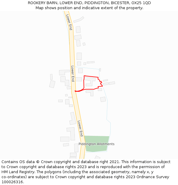 ROOKERY BARN, LOWER END, PIDDINGTON, BICESTER, OX25 1QD: Location map and indicative extent of plot