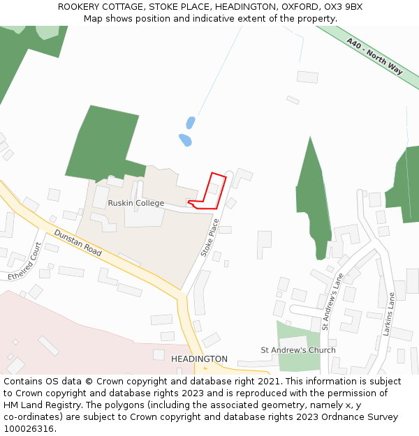 ROOKERY COTTAGE, STOKE PLACE, HEADINGTON, OXFORD, OX3 9BX: Location map and indicative extent of plot