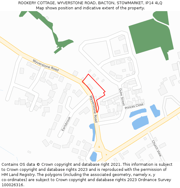 ROOKERY COTTAGE, WYVERSTONE ROAD, BACTON, STOWMARKET, IP14 4LQ: Location map and indicative extent of plot