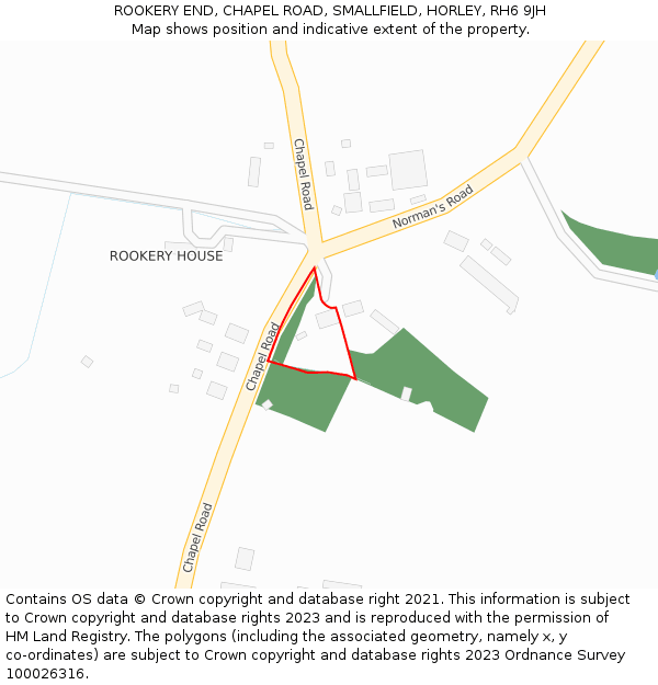 ROOKERY END, CHAPEL ROAD, SMALLFIELD, HORLEY, RH6 9JH: Location map and indicative extent of plot