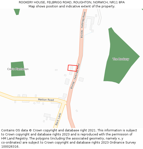 ROOKERY HOUSE, FELBRIGG ROAD, ROUGHTON, NORWICH, NR11 8PA: Location map and indicative extent of plot