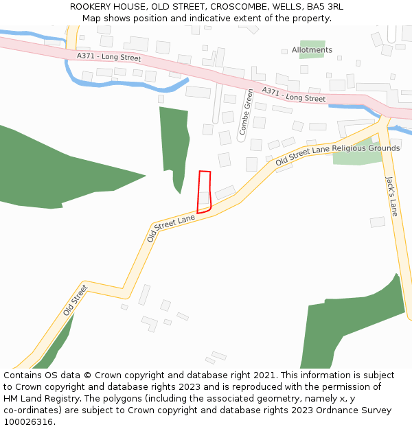 ROOKERY HOUSE, OLD STREET, CROSCOMBE, WELLS, BA5 3RL: Location map and indicative extent of plot