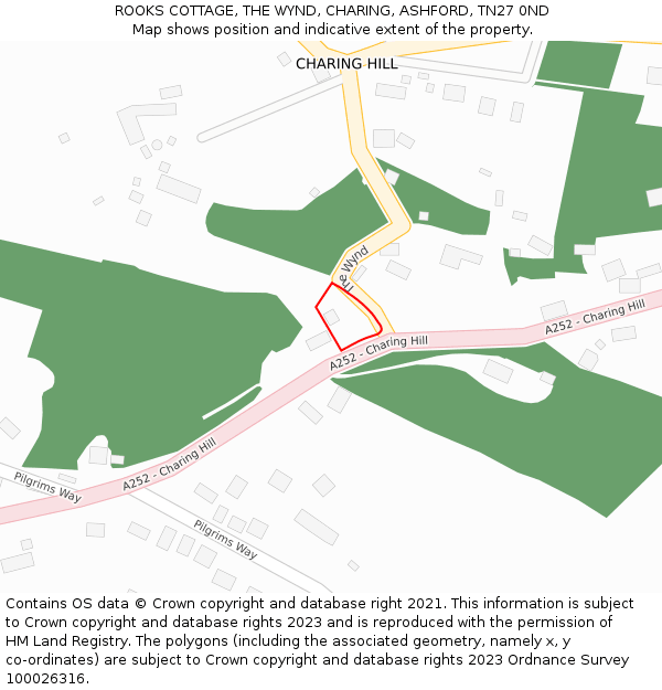 ROOKS COTTAGE, THE WYND, CHARING, ASHFORD, TN27 0ND: Location map and indicative extent of plot