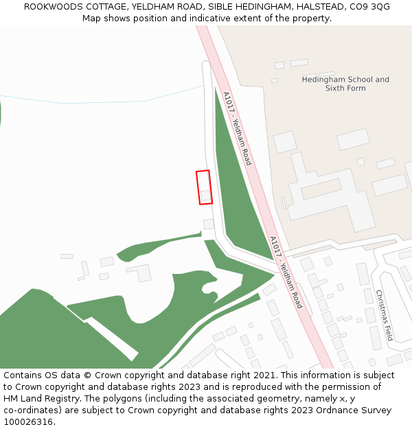 ROOKWOODS COTTAGE, YELDHAM ROAD, SIBLE HEDINGHAM, HALSTEAD, CO9 3QG: Location map and indicative extent of plot