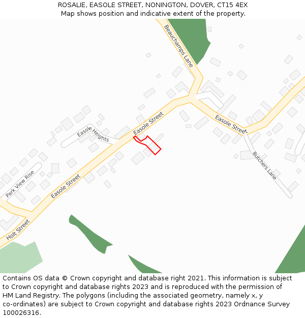 ROSALIE, EASOLE STREET, NONINGTON, DOVER, CT15 4EX: Location map and indicative extent of plot