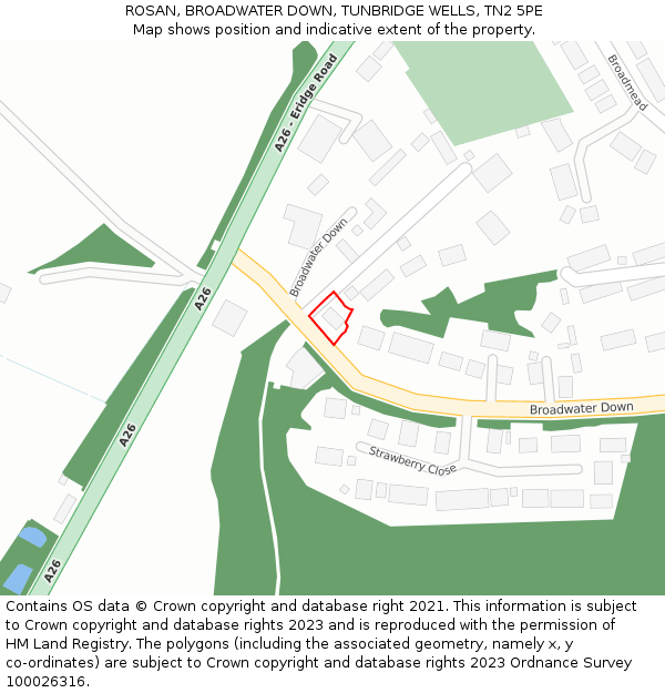 ROSAN, BROADWATER DOWN, TUNBRIDGE WELLS, TN2 5PE: Location map and indicative extent of plot