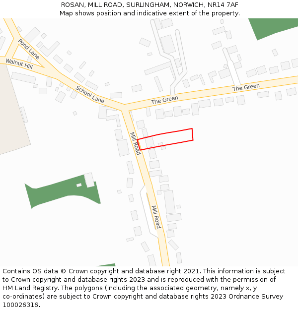 ROSAN, MILL ROAD, SURLINGHAM, NORWICH, NR14 7AF: Location map and indicative extent of plot