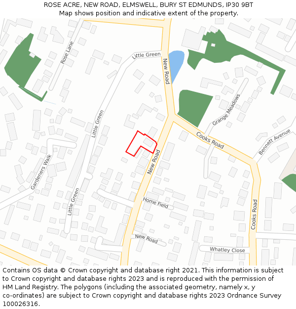 ROSE ACRE, NEW ROAD, ELMSWELL, BURY ST EDMUNDS, IP30 9BT: Location map and indicative extent of plot