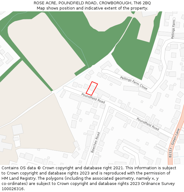 ROSE ACRE, POUNDFIELD ROAD, CROWBOROUGH, TN6 2BQ: Location map and indicative extent of plot