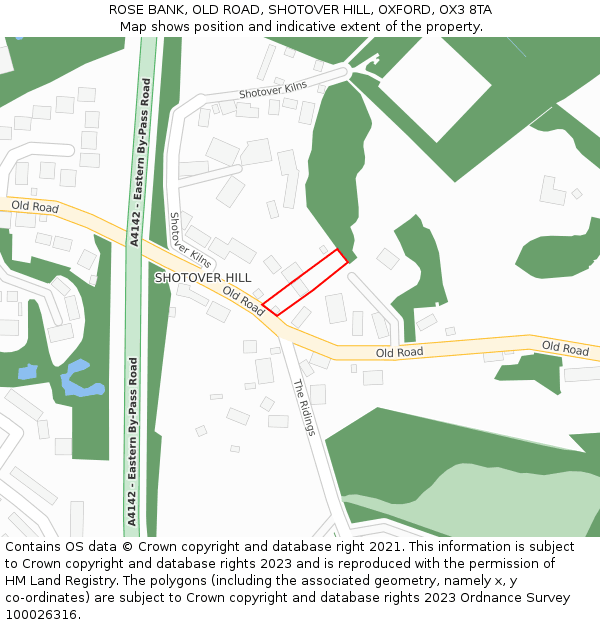 ROSE BANK, OLD ROAD, SHOTOVER HILL, OXFORD, OX3 8TA: Location map and indicative extent of plot