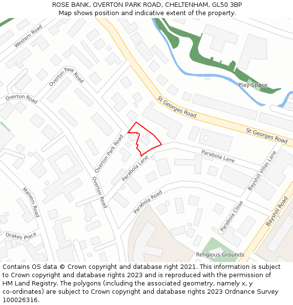 ROSE BANK, OVERTON PARK ROAD, CHELTENHAM, GL50 3BP: Location map and indicative extent of plot