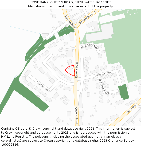 ROSE BANK, QUEENS ROAD, FRESHWATER, PO40 9ET: Location map and indicative extent of plot