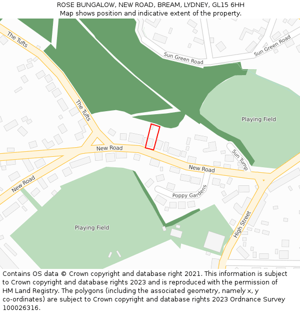 ROSE BUNGALOW, NEW ROAD, BREAM, LYDNEY, GL15 6HH: Location map and indicative extent of plot