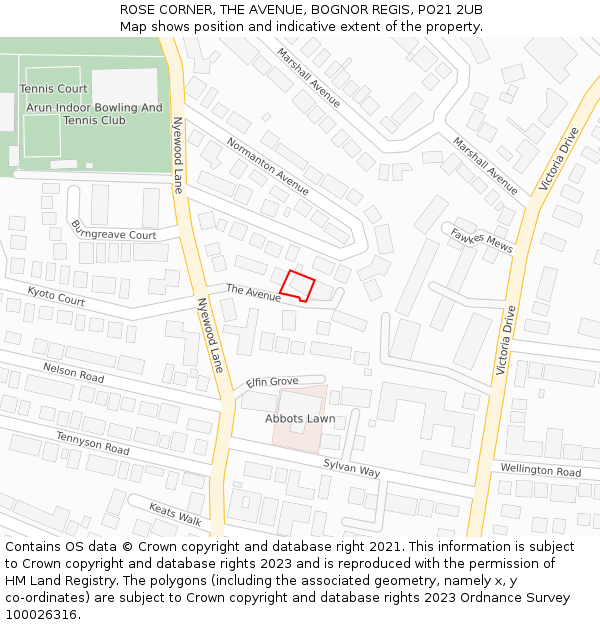 ROSE CORNER, THE AVENUE, BOGNOR REGIS, PO21 2UB: Location map and indicative extent of plot